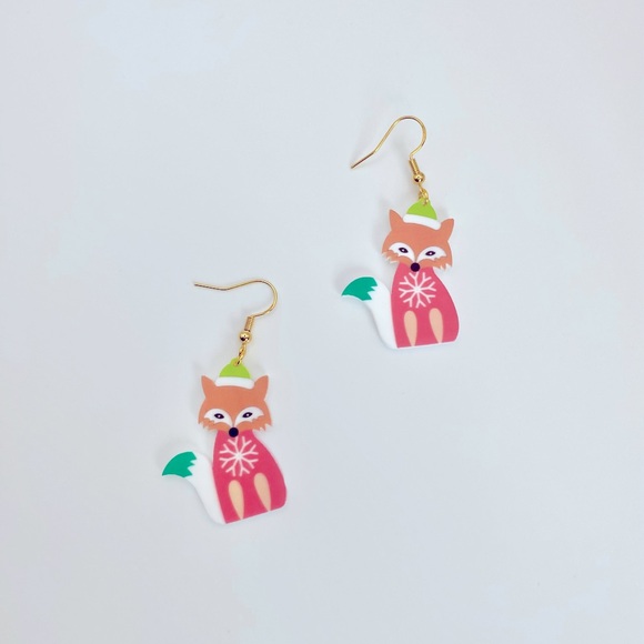 Christmas Fox earrings handmade NWT - Picture 6 of 8